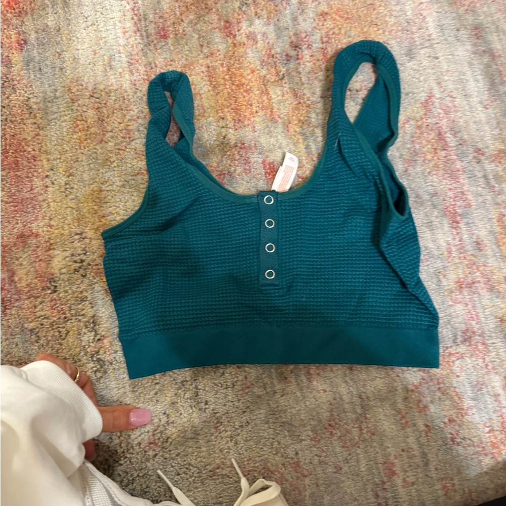 Colsie Turquoise Textured Crop Top